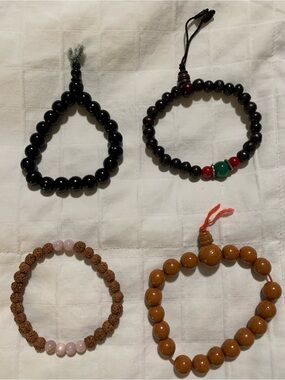 Stackable Beaded Bracelet Set of 4 — Black, Dark Brown, Rudraksha, Honey Brown
